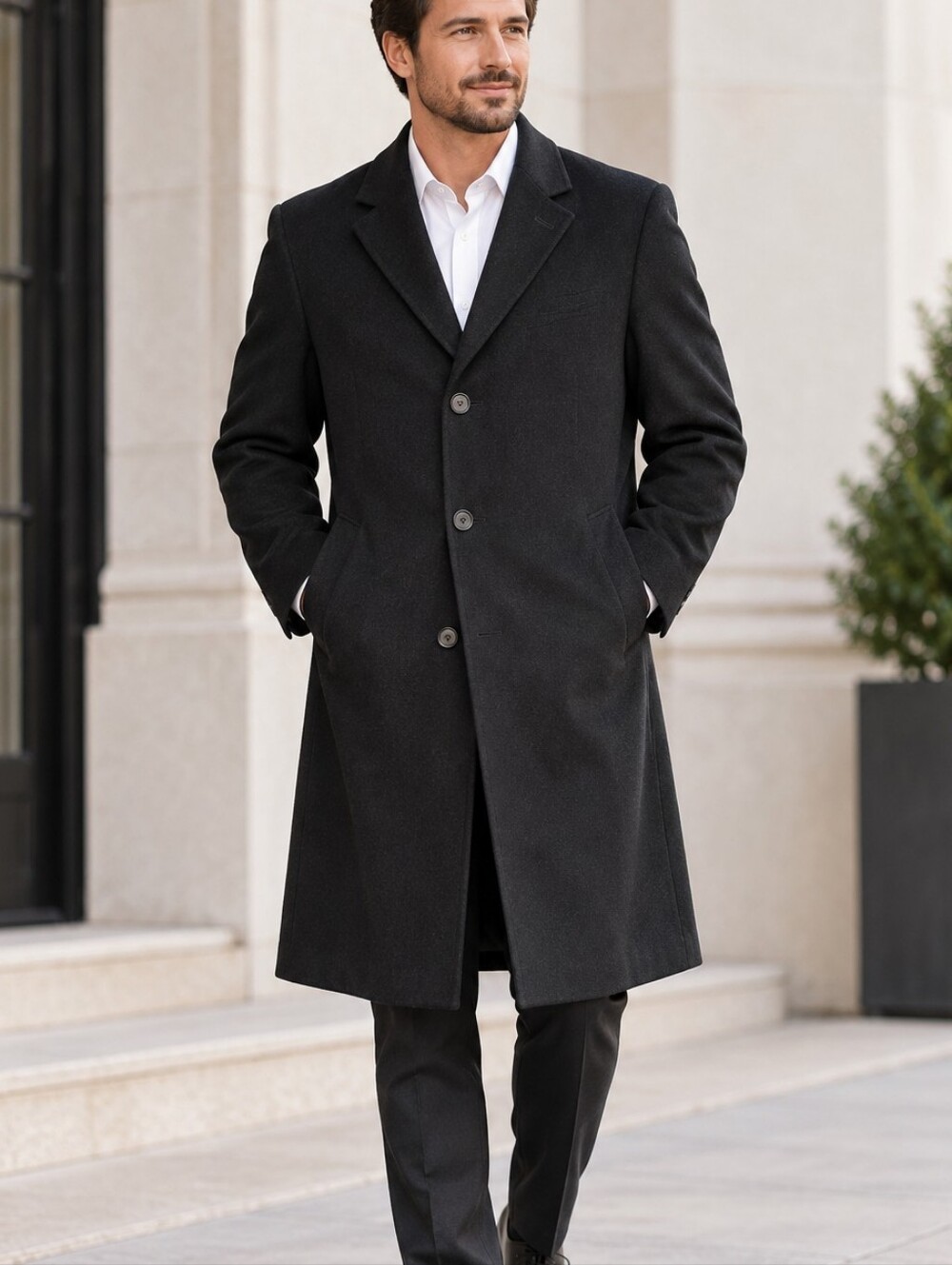 London Fog Signature Men’s 38R Black Wool Blend Long Overcoat Classic Formal